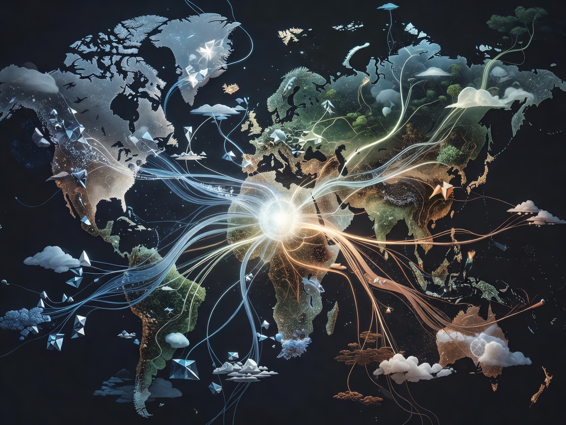 Abstract map of business data sources joining together